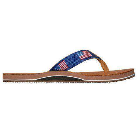 Men's American Flag Needlepoint Flip Flops in Classic Navy by Smathers & Branson - Country Club Prep