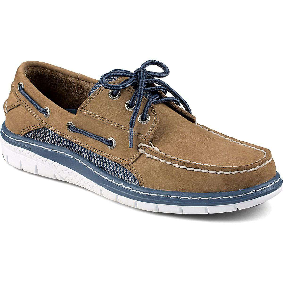 Men's Billfish Ultralite 3-Eye Boat Shoe in Taupe and Blue by Sperry - Country Club Prep