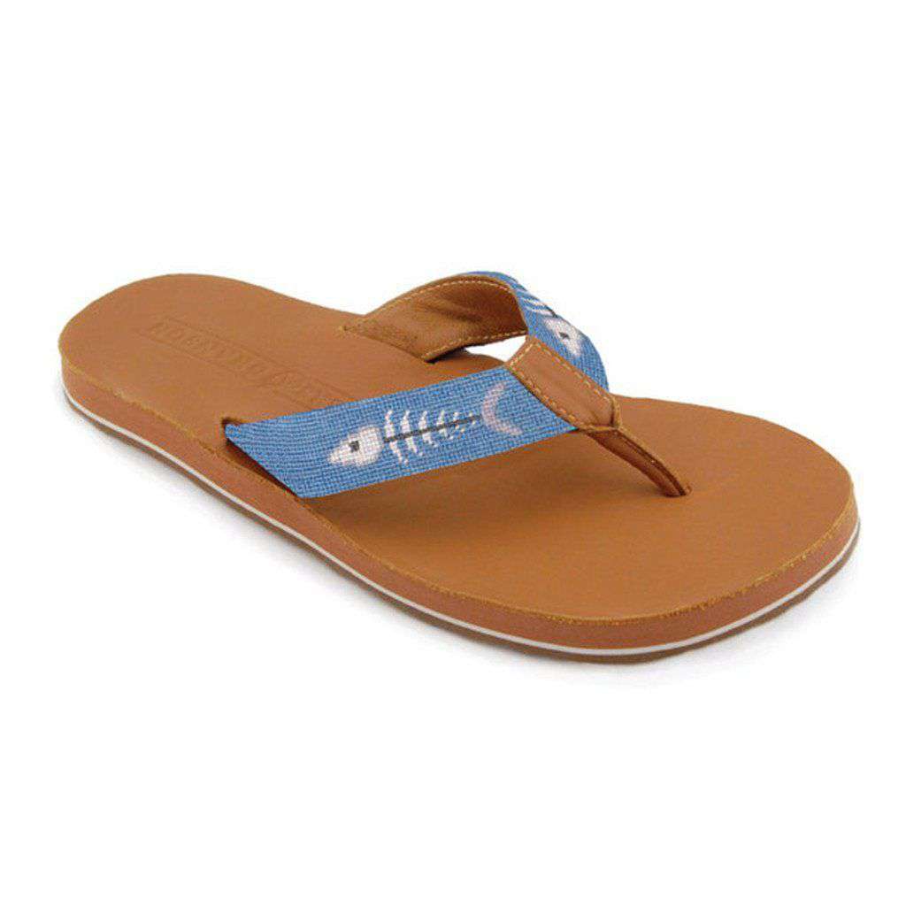 Men's Bonefish Needlepoint Flip Flops in Stream Blue by Smathers & Branson - Country Club Prep