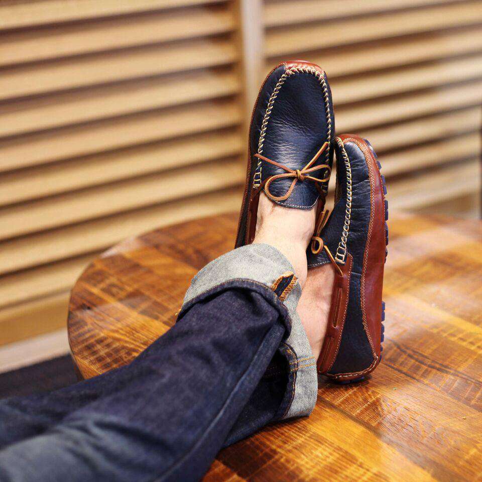 Trask Drake Bison Loafer in Navy – Country Club Prep display picture 3