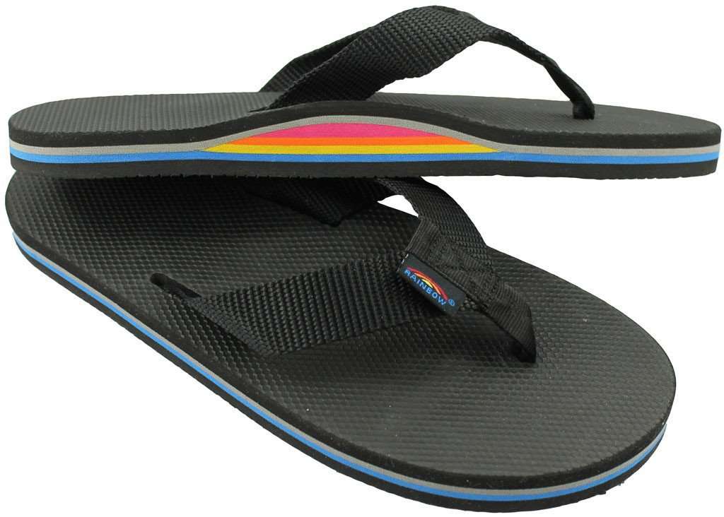 Men's Limited Edition Classic Top Single Layer Arch Sandal in Solid Black with Rainbow Arch by Rainbow Sandals - Country Club Prep