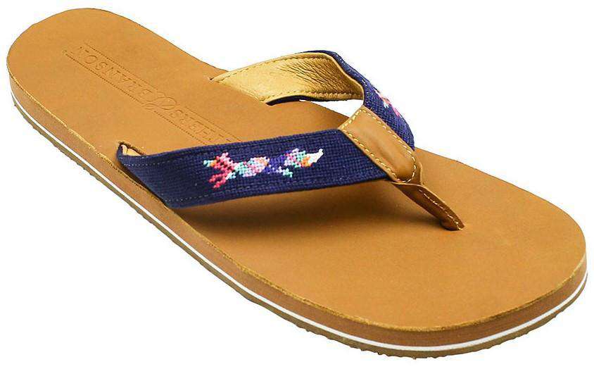 Men's Longshanks Needle Point Flip Flops in Navy by Smathers & Branson - Country Club Prep