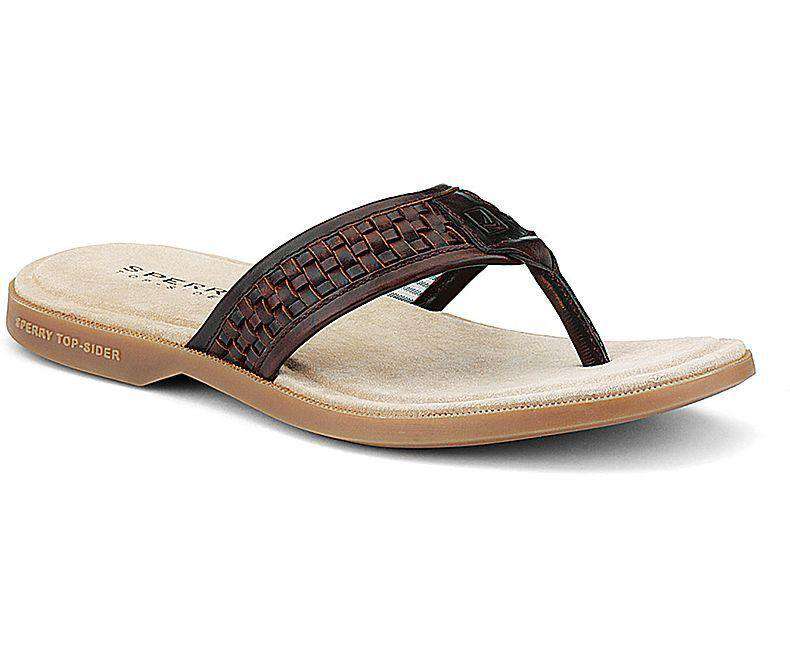 Men's Boat Sandal Woven Thong in Amaretto Leather by Sperry - Country Club Prep