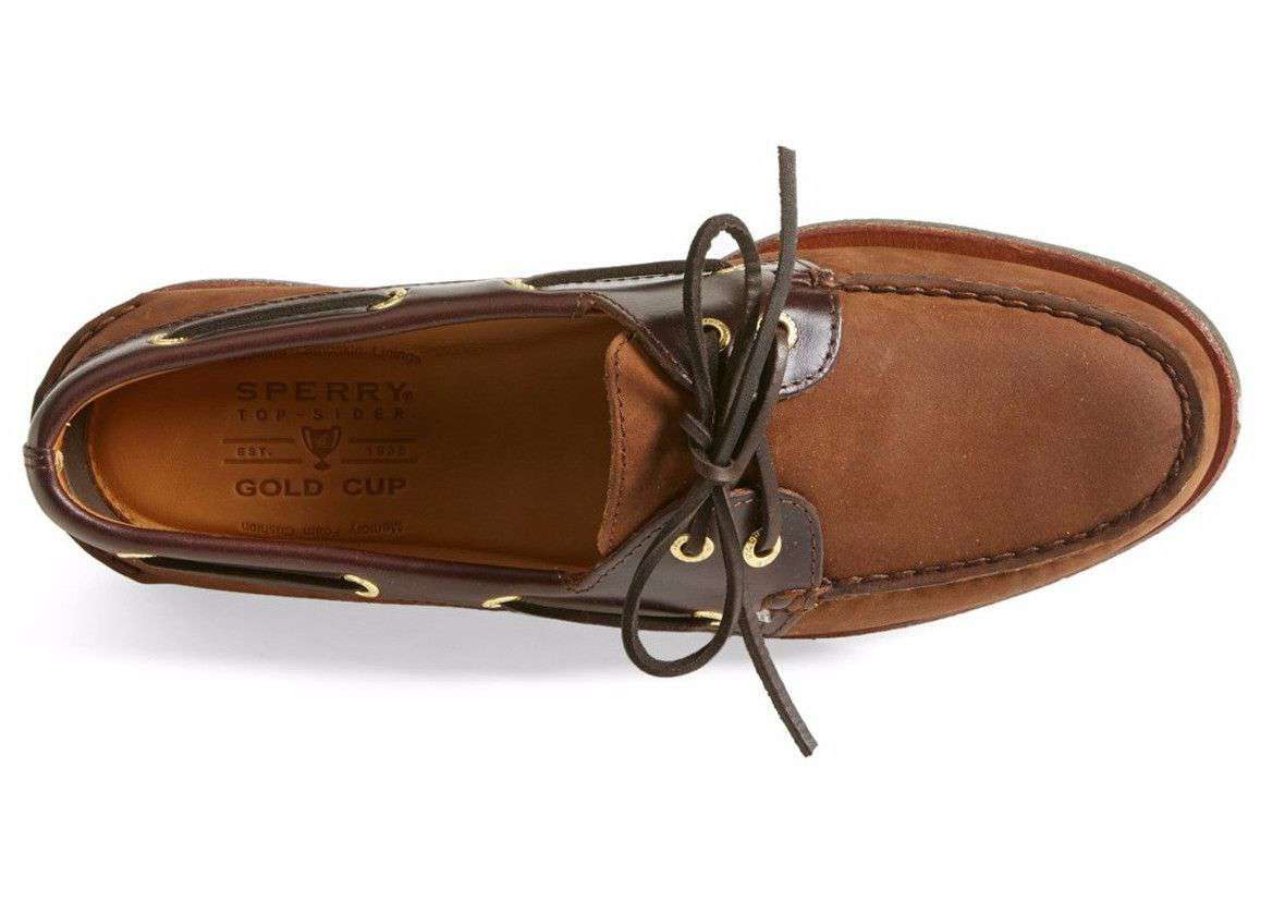 Men's Gold Cup A/O 2 Eye Boat Shoe in Brown/Buc Brown by Sperry Brown / 8