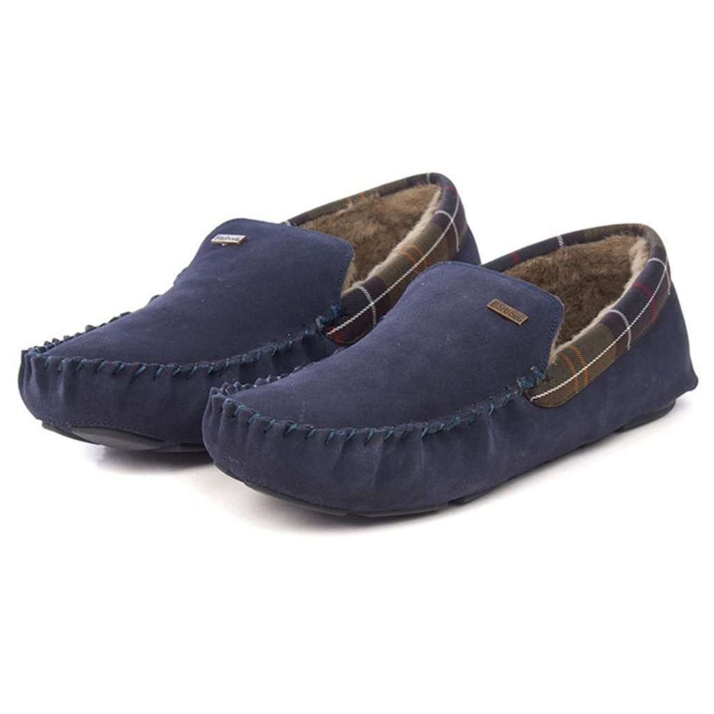 Monty Moccasin Slippers in Navy Suede by Barbour - Country Club Prep