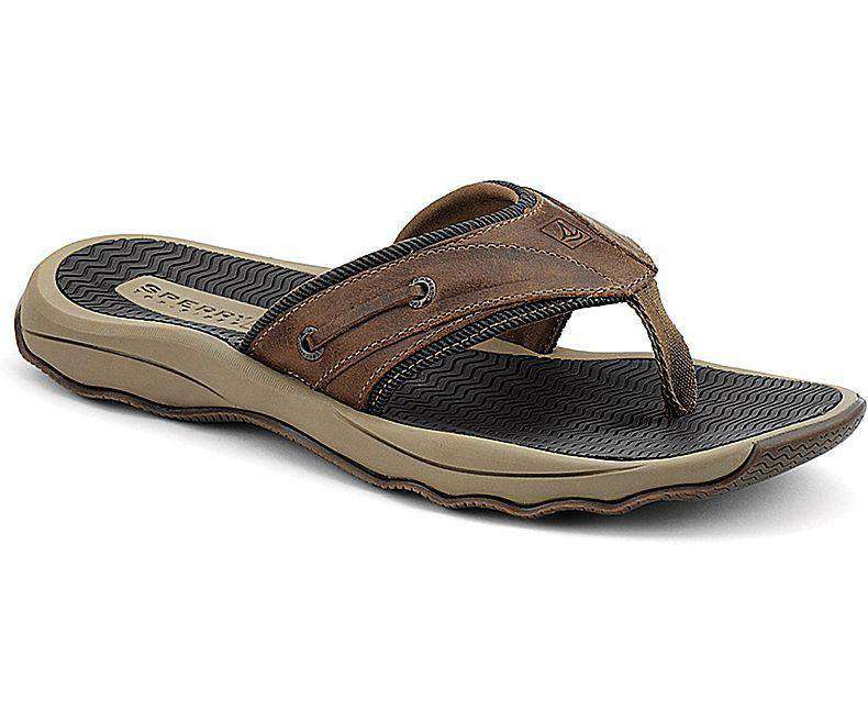 Men's Outer Banks Thong Sandal in Brown Leather by Sperry - Country Club Prep