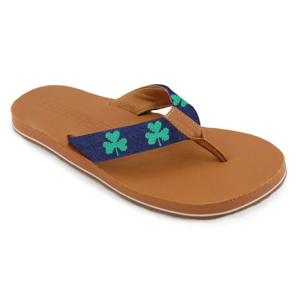 Men's Shamrock Needlepoint Flip Flops in Dark Navy by Smathers & Branson - Country Club Prep
