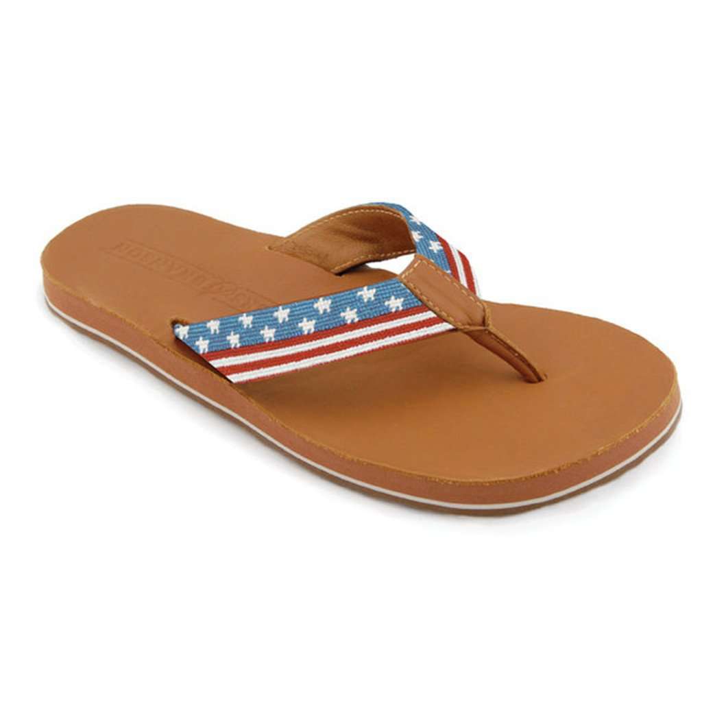 Men's Stars and Stripes Needlepoint Flip Flops by Smathers & Branson - Country Club Prep