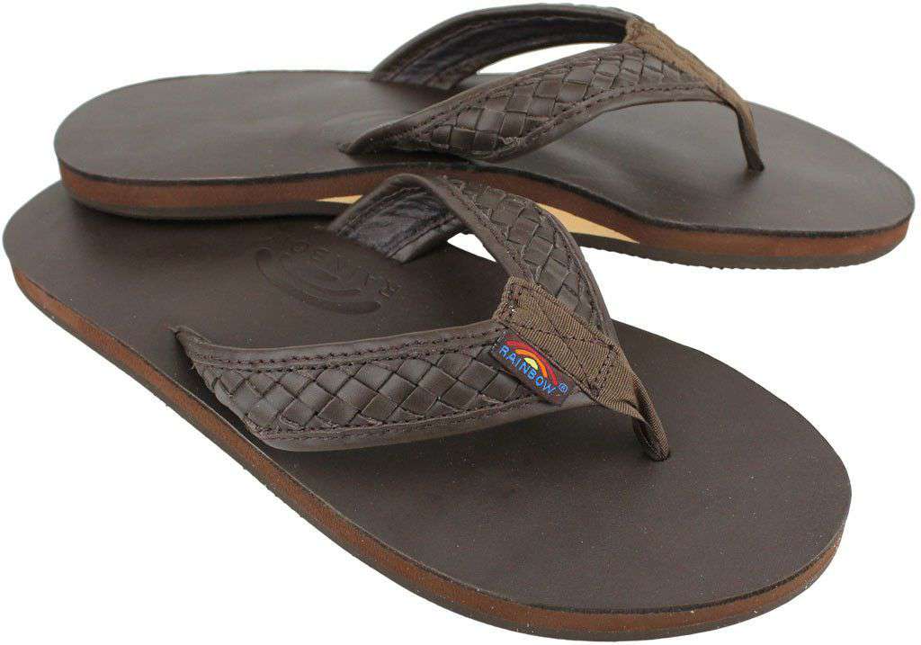 Men's Bentley Premier Leather Top and Woven Strap w/ Arch Support in Classic Mocha by Rainbow Sandals - Country Club Prep