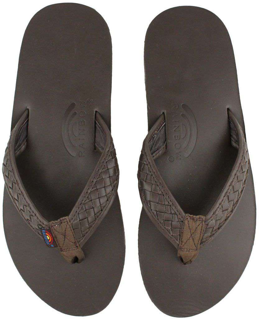 Men's Bentley Premier Leather Top and Woven Strap w/ Arch Support in Classic Mocha by Rainbow Sandals - Country Club Prep