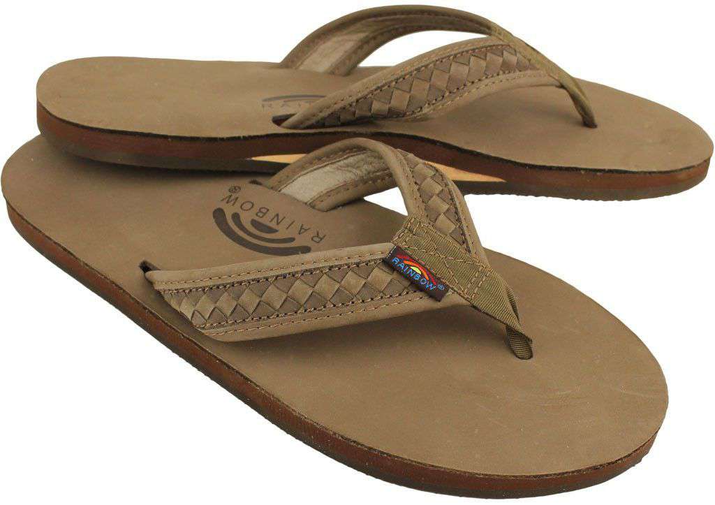 Men's Bentley Premier Leather Top and Woven Strap with Arch Support in Dark Brown by Rainbow Sandals - Country Club Prep
