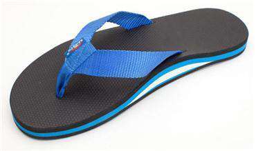 Men's Single Layer Classic Rubber Sandal in Black with Blue Nylon Strap by Rainbow Sandals - Country Club Prep