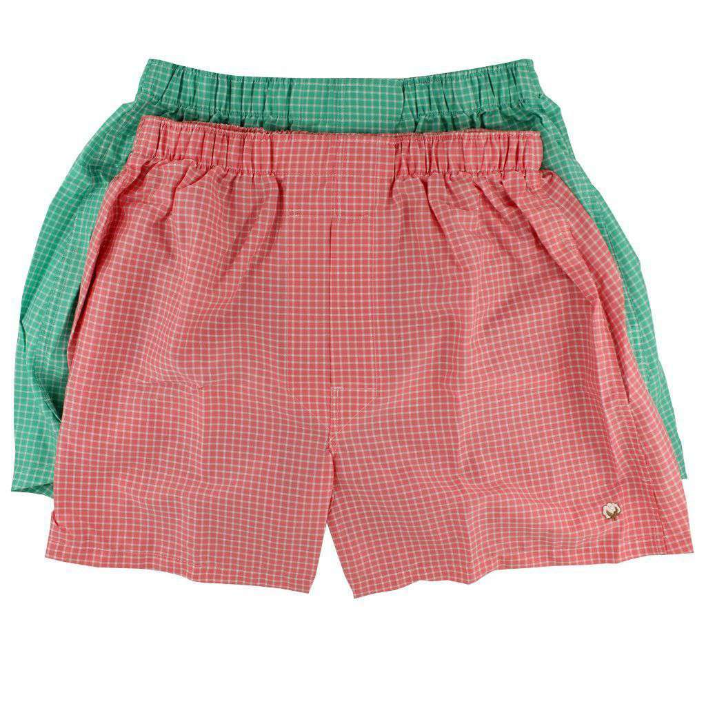 Boxer Twin Set in Coral/Seafoam Mini-Check by Cotton Brothers - Country Club Prep
