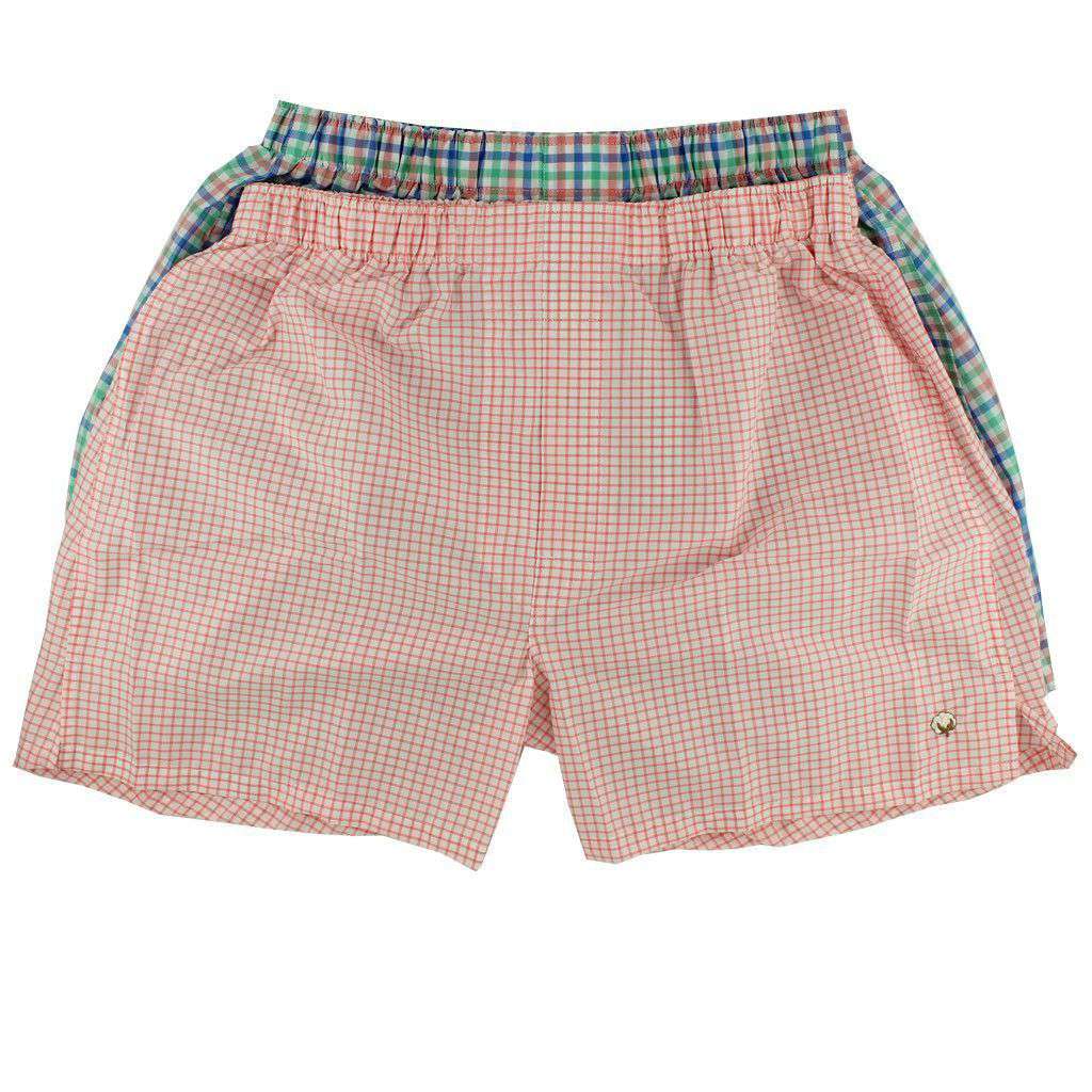 Boxer Twin Set in Coral/Seafoam Multi-Check by Cotton Brothers - Country Club Prep