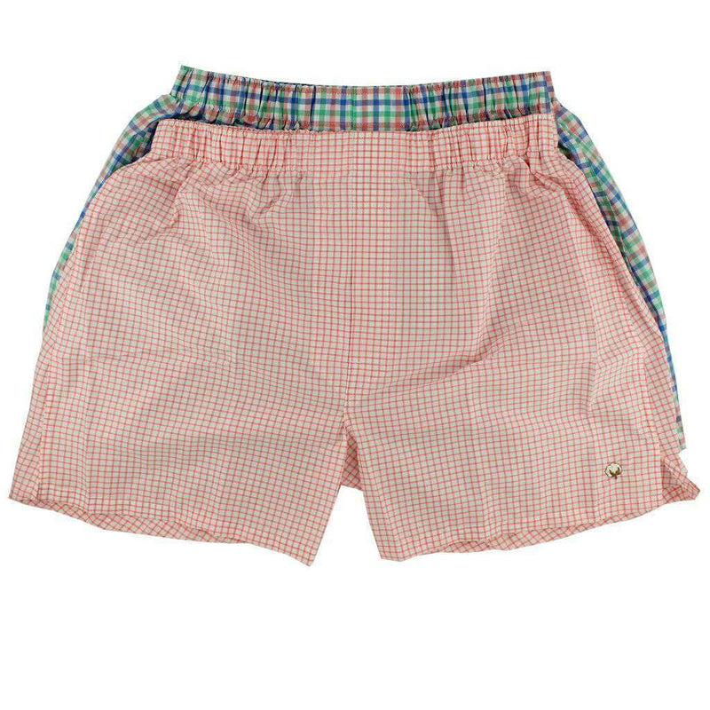 Boxer Twin Set in Coral/Seafoam Multi-Check by Cotton Brothers - Country Club Prep