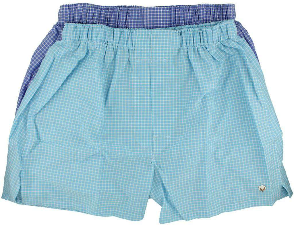 Boxer Twin Set in Periwinkle/Aqua Mini-Check by Cotton Brothers - Country Club Prep