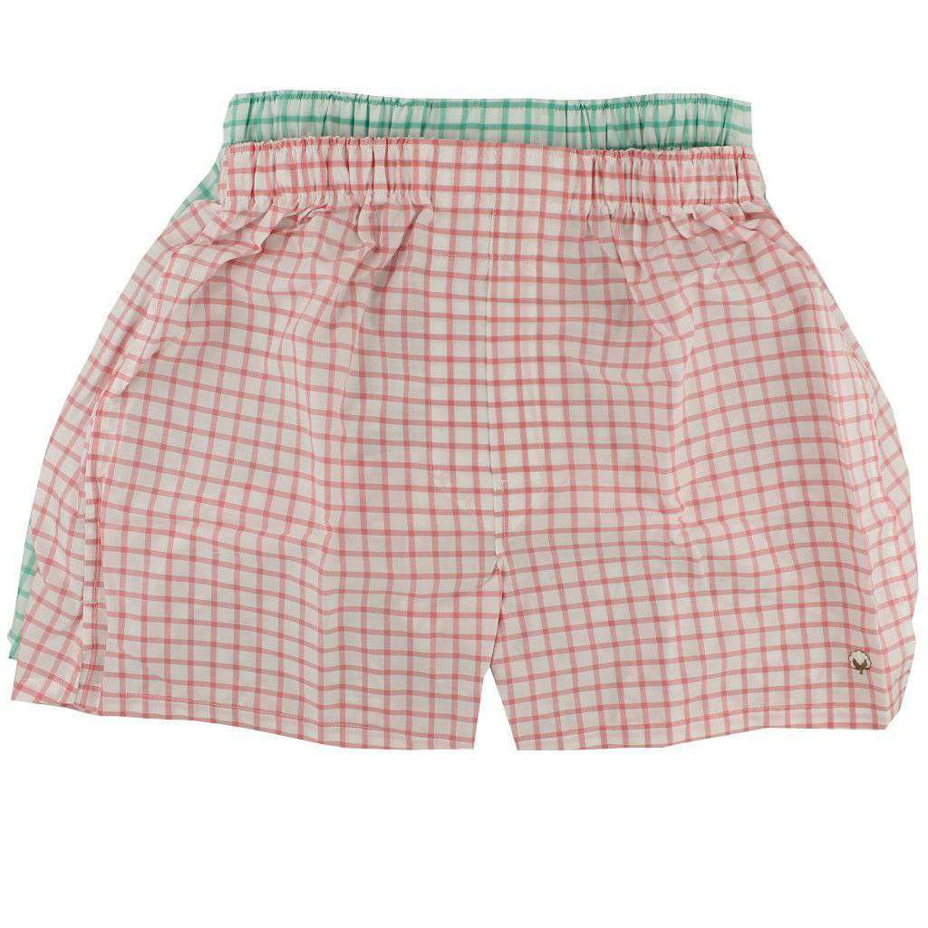 Boxer Twin Set in Seafoam/Coral Gingham by Cotton Brothers - Country Club Prep