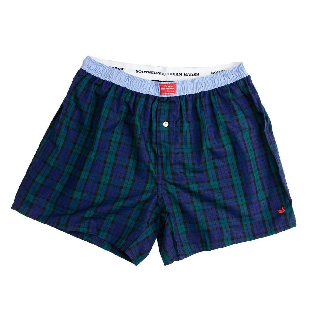 Hanover Oxford Boxers in Navy and Green Tartan by Southern Marsh - Country Club Prep
