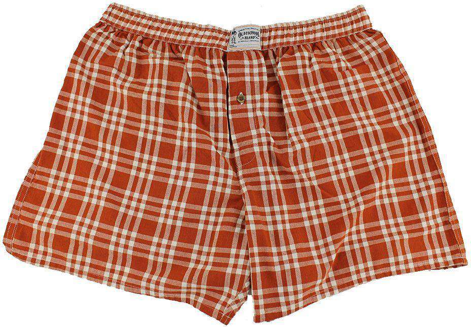 Men's Boxers in Burnt Orange and White by Olde School Brand - Country Club Prep