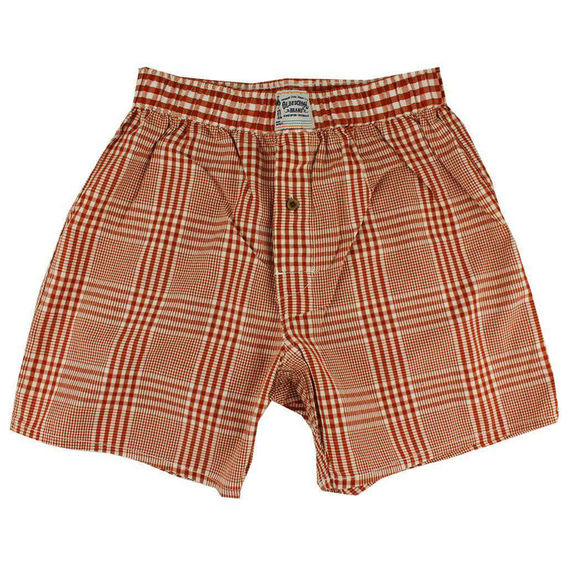 Men's Boxers in Burnt Orange Plaid by Olde School Brand - Country Club Prep