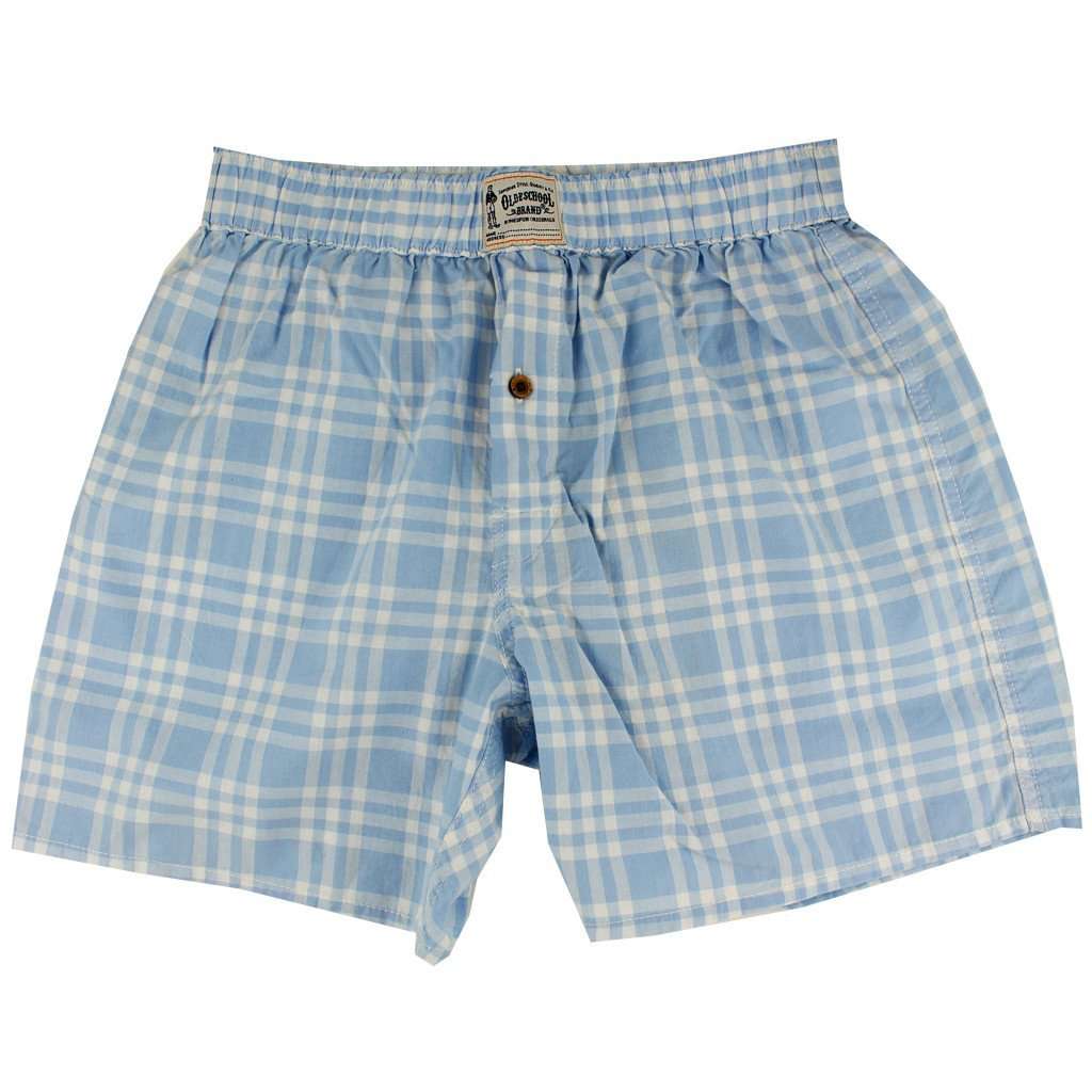 Men's Boxers in Carolina Blue Madras by Olde School Brand - Country Club Prep