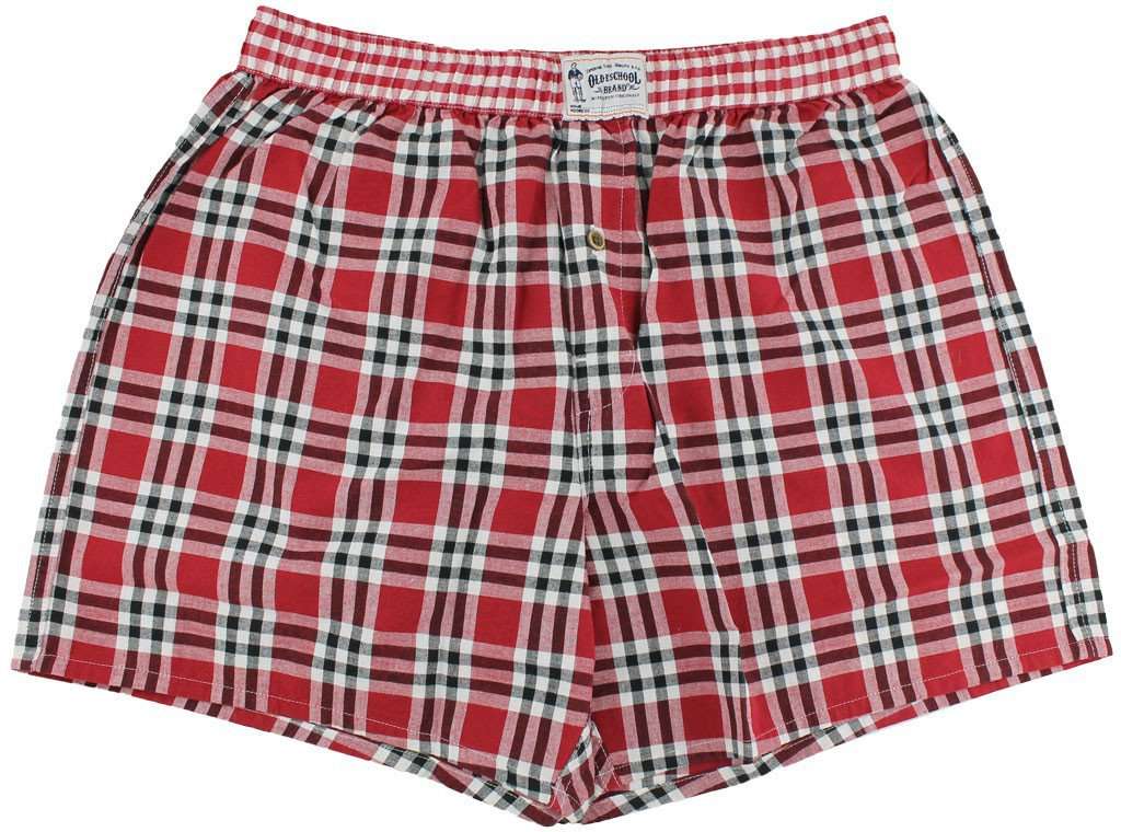 Men's Boxers in Crimson and Black Madras by Olde School Brand - Country Club Prep