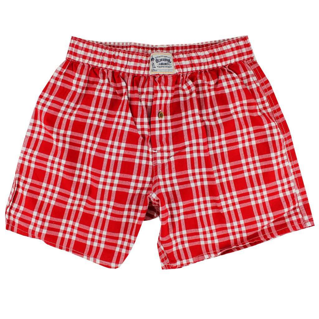 Men's Boxers in Crimson Madras by Olde School Brand - Country Club Prep