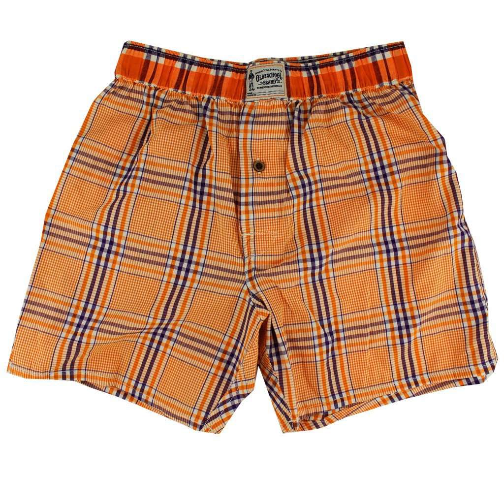 Men's Boxers in Orange and Purple Plaid by Olde School Brand - Country Club Prep