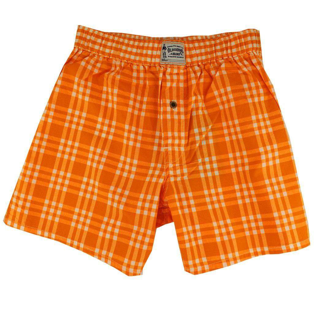 Men's Boxers in Orange and White Madras by Olde School Brand - Country Club Prep