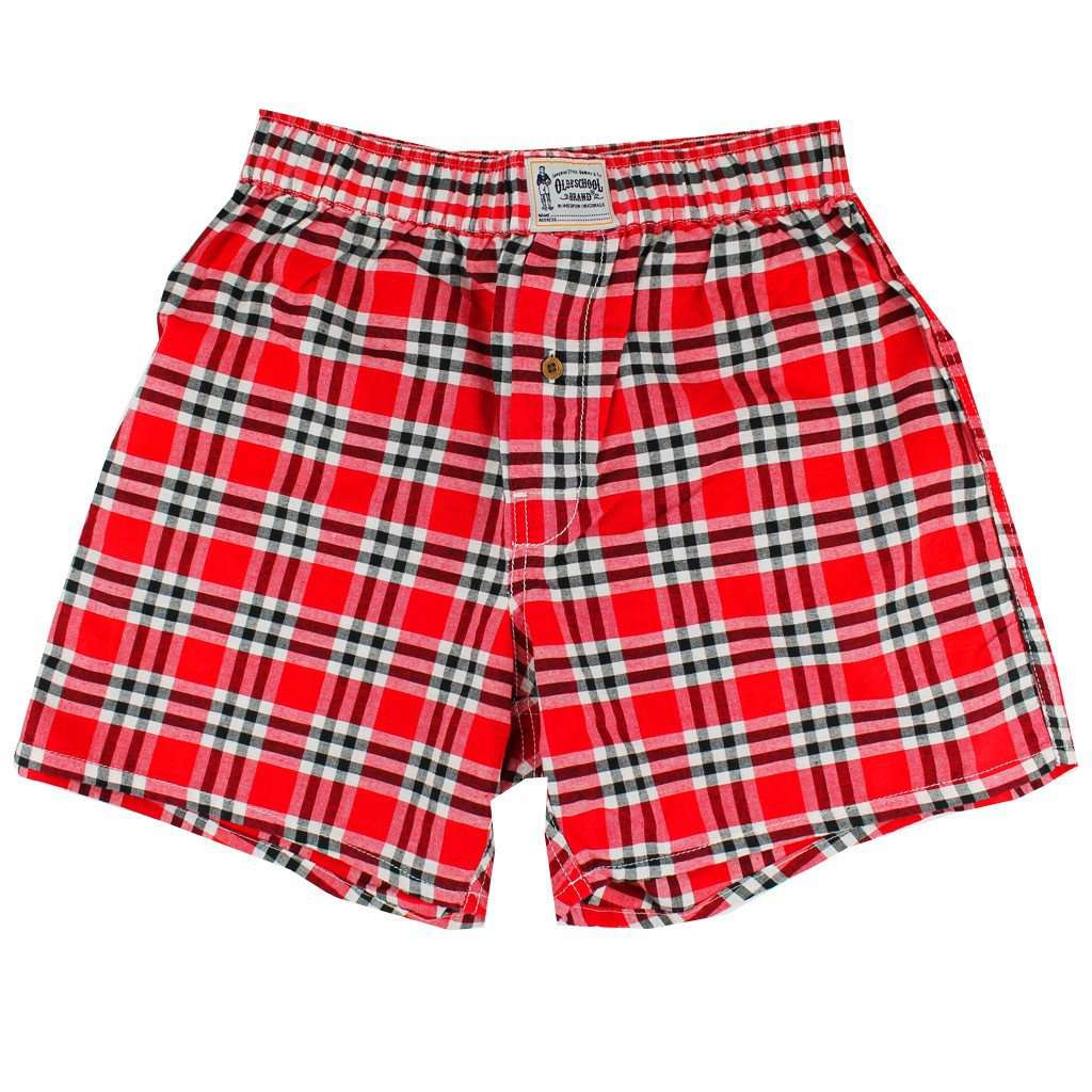 Men's Boxers in Red and Black Madras by Olde School Brand - Country Club Prep