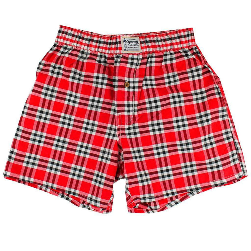 Men's Boxers in Red and Black Madras by Olde School Brand - Country Club Prep