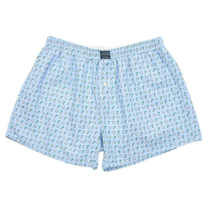 Mint Julep & Horseshoes Hanover Boxer in Light Blue by Southern Marsh - Country Club Prep
