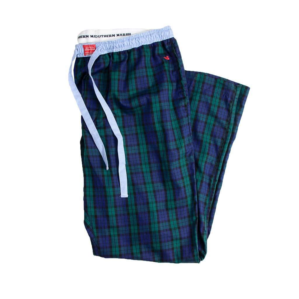 Savannah Lounge Pants in Navy and Green Tartan by Southern Marsh - Country Club Prep
