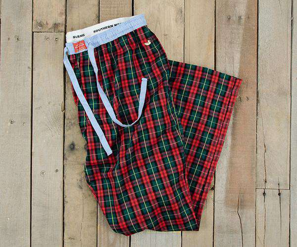 Savannah Lounge Pants in Red and Green Tartan by Southern Marsh - Country Club Prep