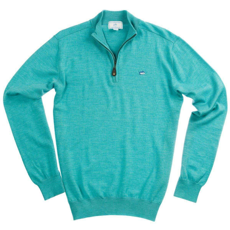1/4 Zip Merino Pullover in Haint Blue by Southern Tide - Country Club Prep