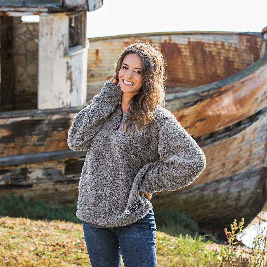 Appalachian Pile Pullover 1/4 Zip in Burnt Taupe by Southern Marsh - Country Club Prep