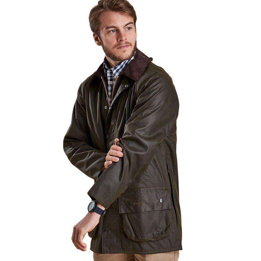 Classic Beaufort Waxed Jacket in Olive by Barbour - Country Club Prep