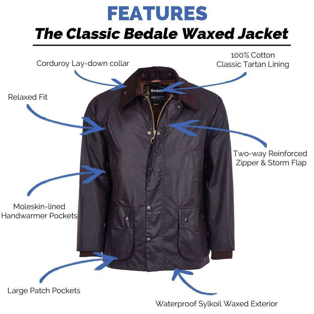 Classic Bedale Waxed Jacket in Rustic Brown by Barbour - Country Club Prep