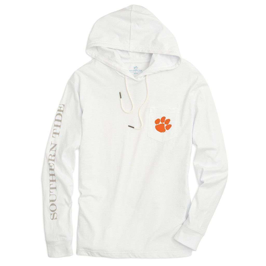 Clemson University Long Sleeve Gameday Hoodie Tee in White by Southern Tide - Country Club Prep