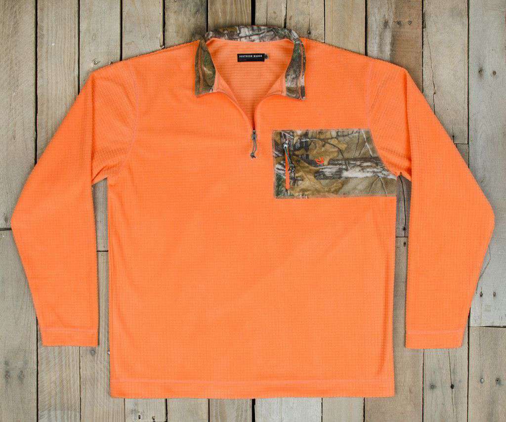 FieldTec Dune Pullover in Orange with Camo Pocket by Southern Marsh - Country Club Prep