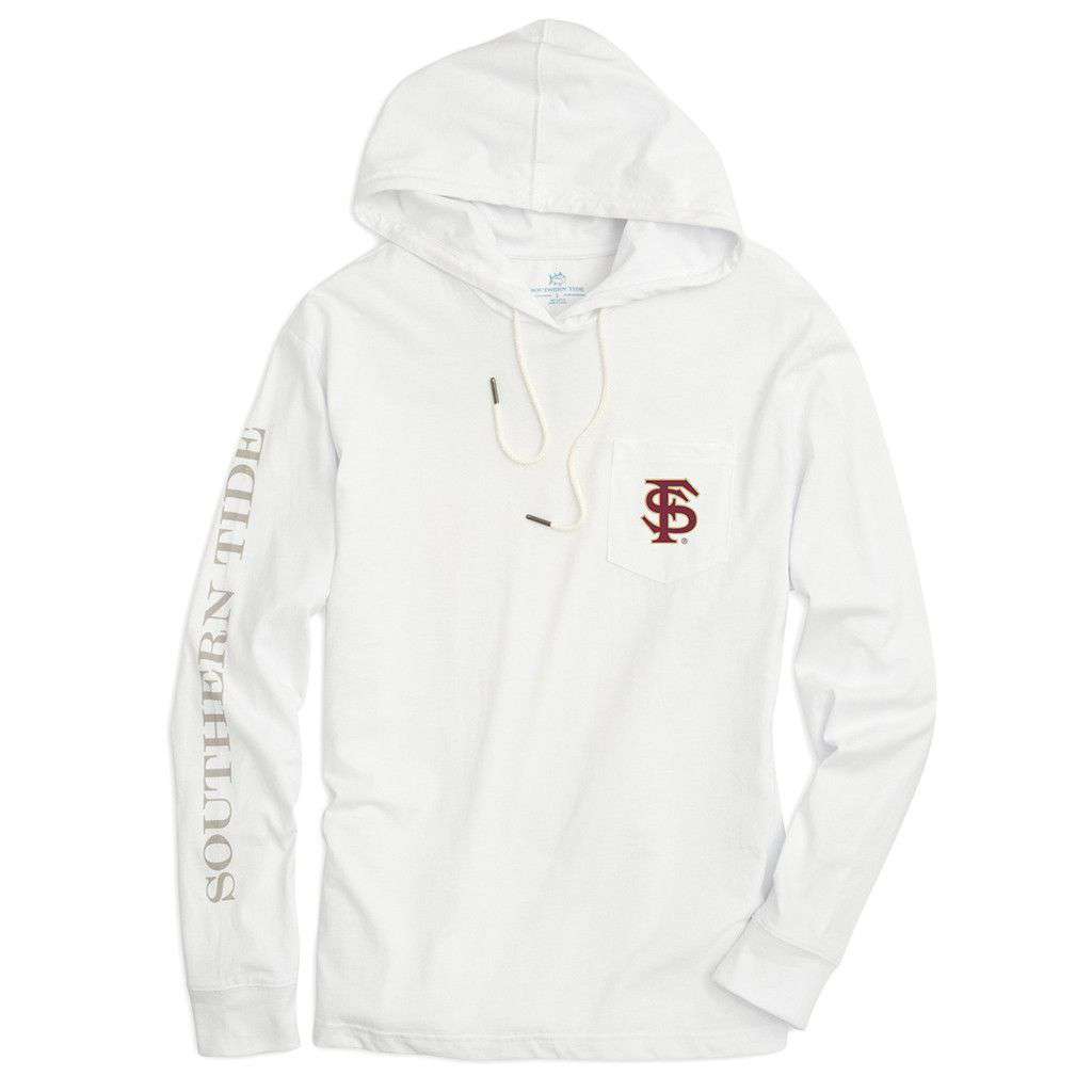 Florida State University Long Sleeve Gameday Hoodie Tee in White by Southern Tide - Country Club Prep