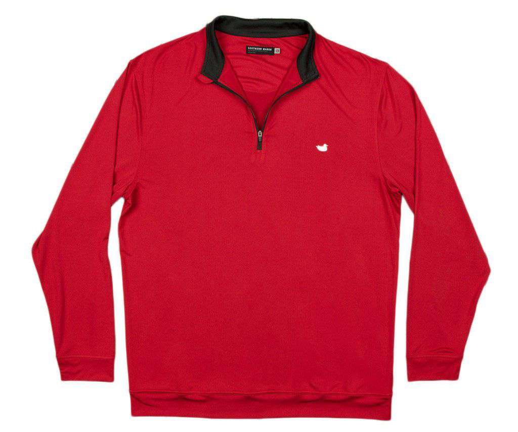 Half Moon Performance Pullover 1/4 Zip in Crimson by Southern Marsh - Country Club Prep