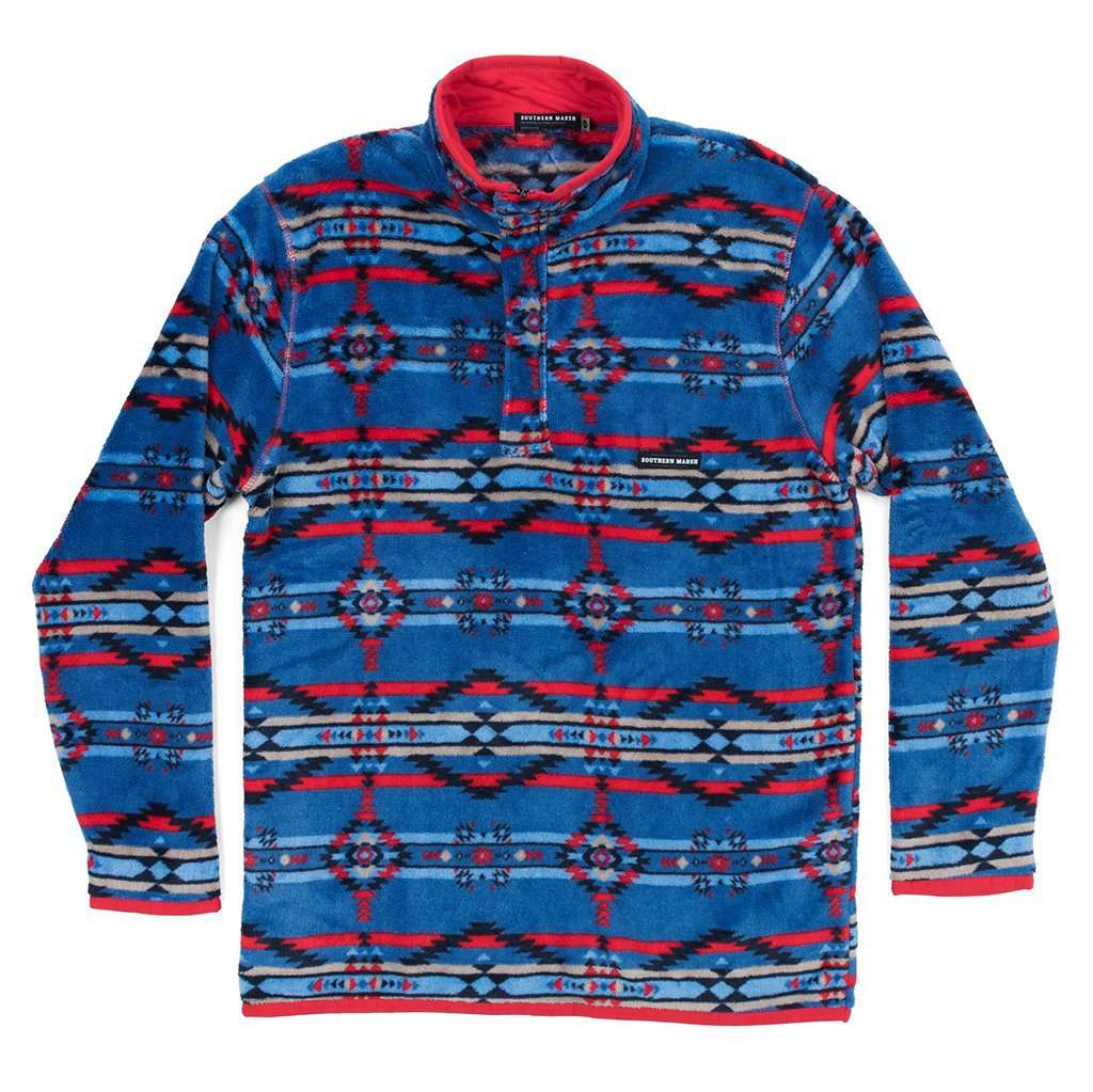 Harbuck Fleece 1/4 Zip Pullover in Navy and Red by Southern Marsh - Country Club Prep