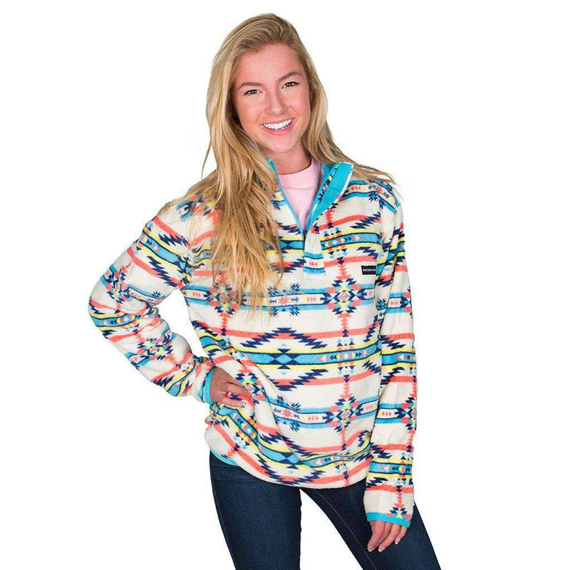 Harbuck Fleece 1/4 Zip Pullover in White and Coral by Southern Marsh - Country Club Prep