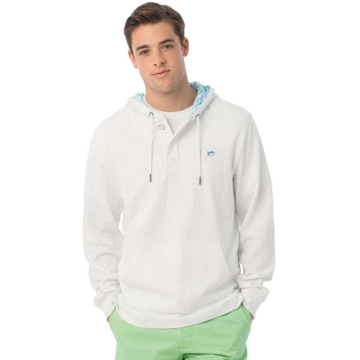 Madras Lined Slub Hoodie in Classic White by Southern Tide - Country Club Prep