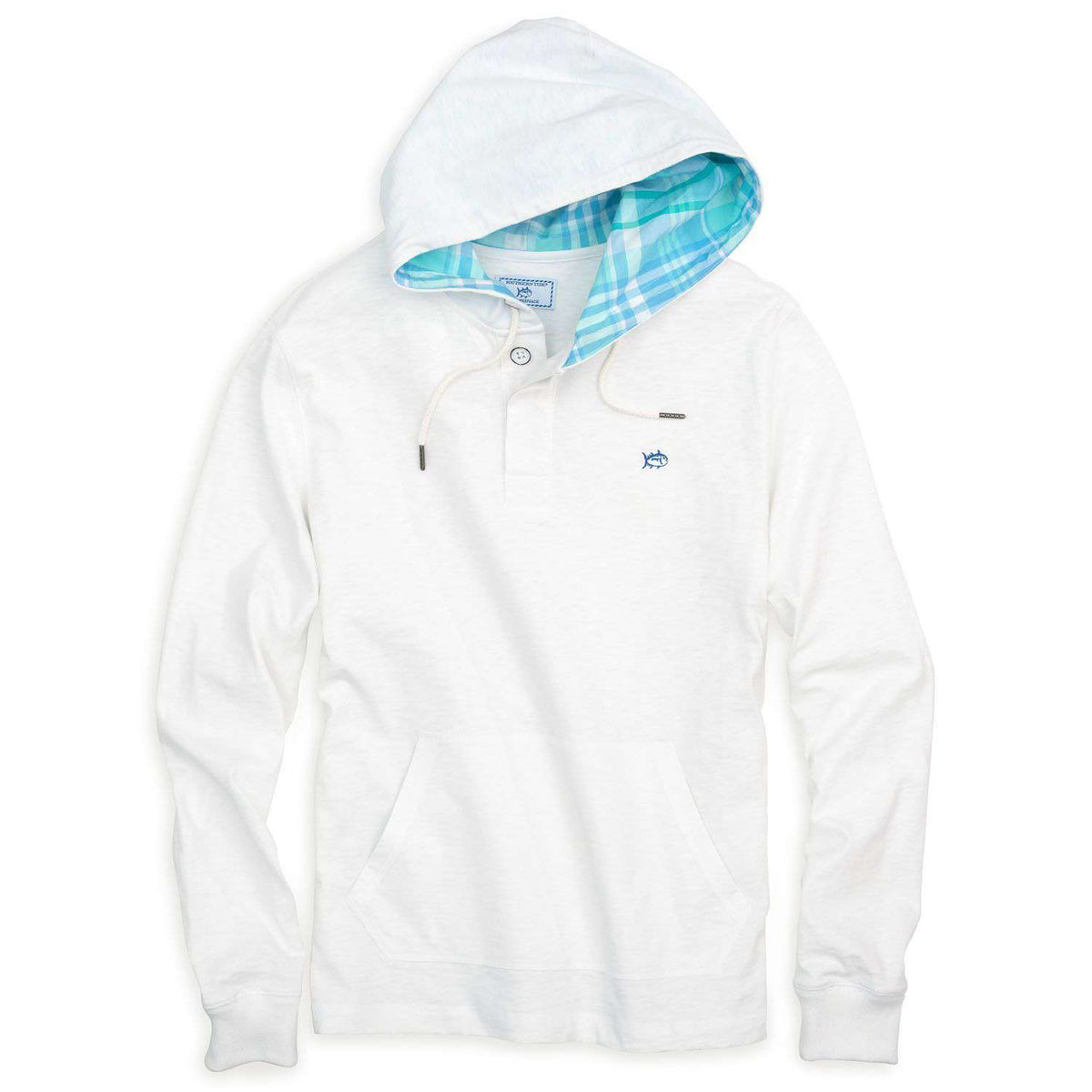 Madras Lined Slub Hoodie in Classic White by Southern Tide - Country Club Prep