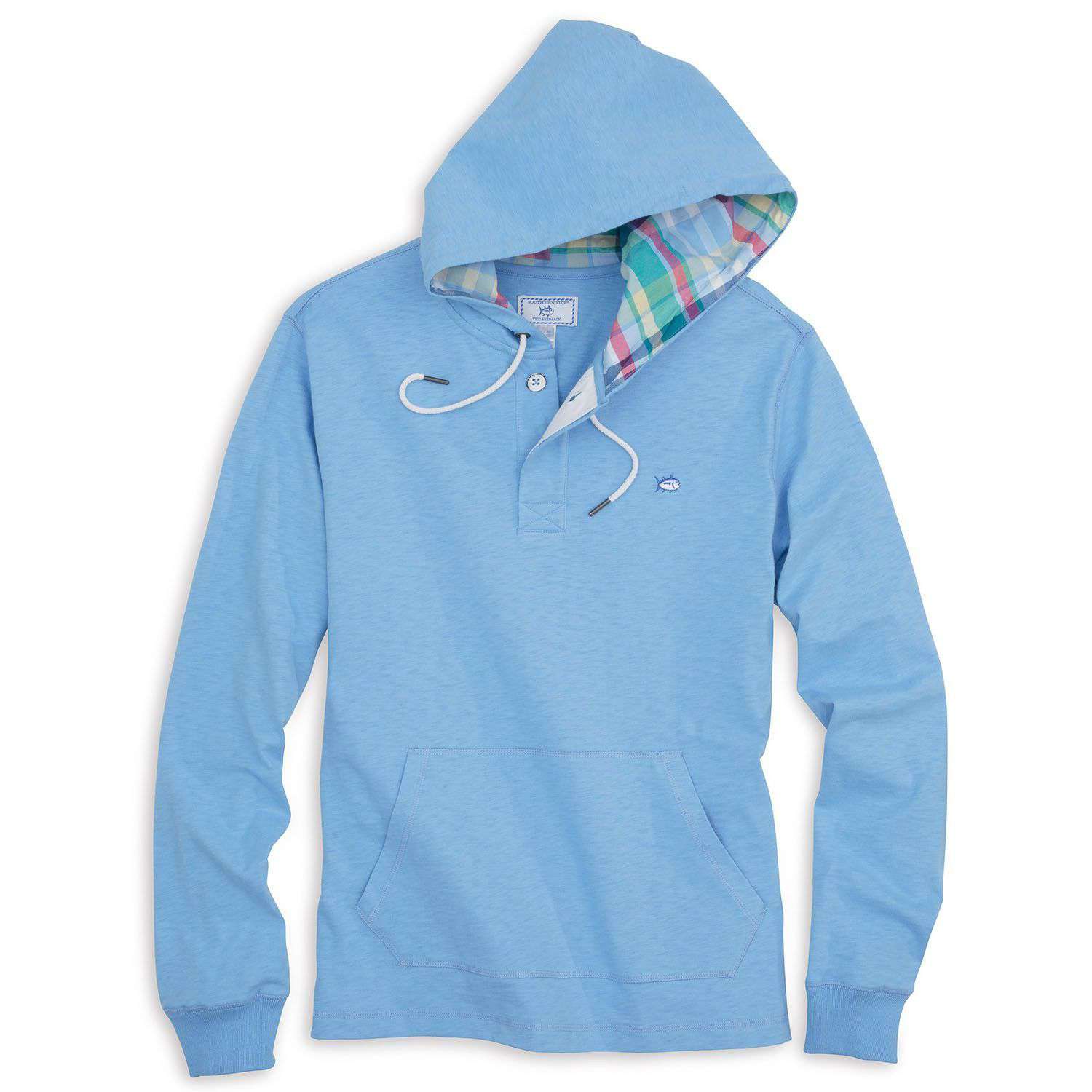 Madras Lined Slub Hoodie in Ocean Channel by Southern Tide - Country Club Prep