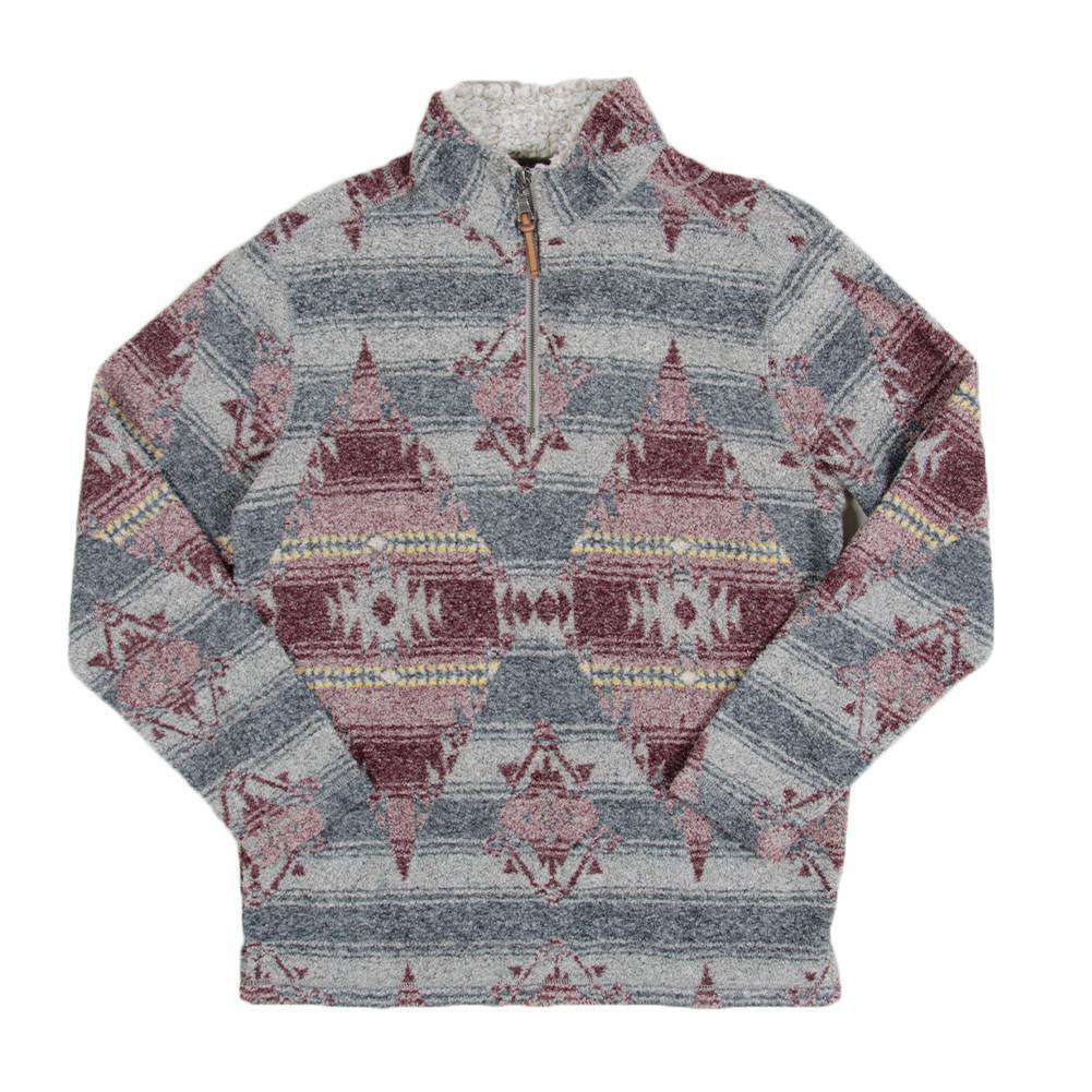 Melange Navajo 1/2 Zip Pullover in Red by True Grit - Country Club Prep