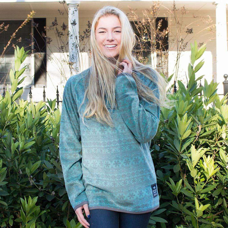 Monmouth Flurry Fleece 1/4 Zip in Teal & Midnight by Southern Marsh - Country Club Prep