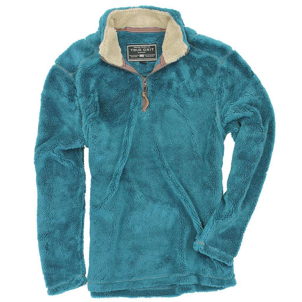 Pebble Pile Pullover 1/2 Zip in Aqua by True Grit - Country Club Prep